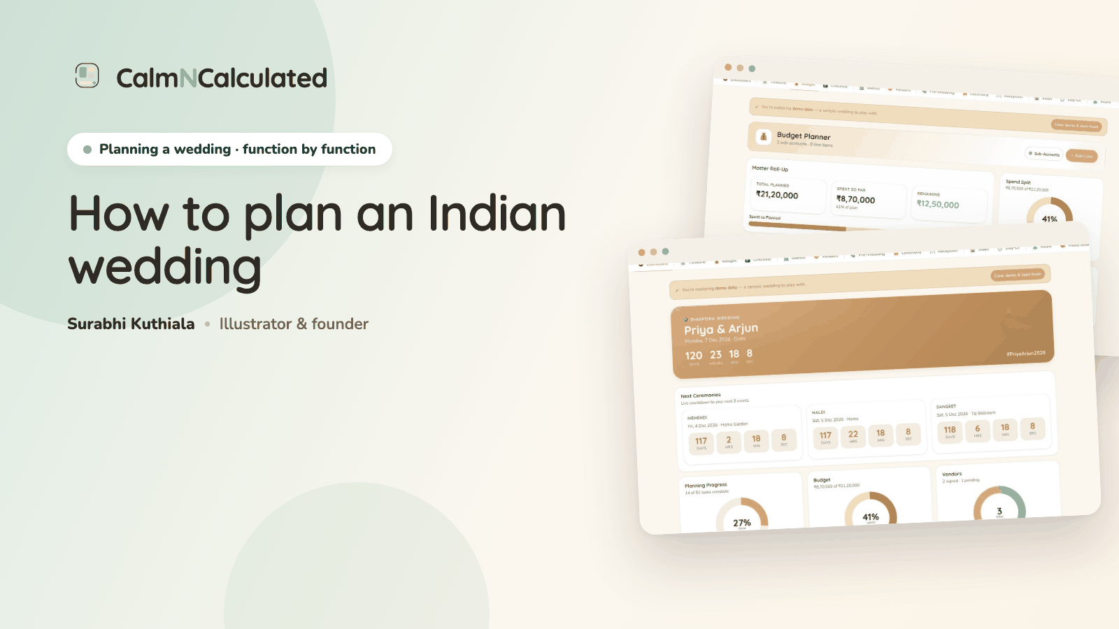 How to plan an Indian wedding — the Indian Wedding Planner's dashboard and per-function budget.