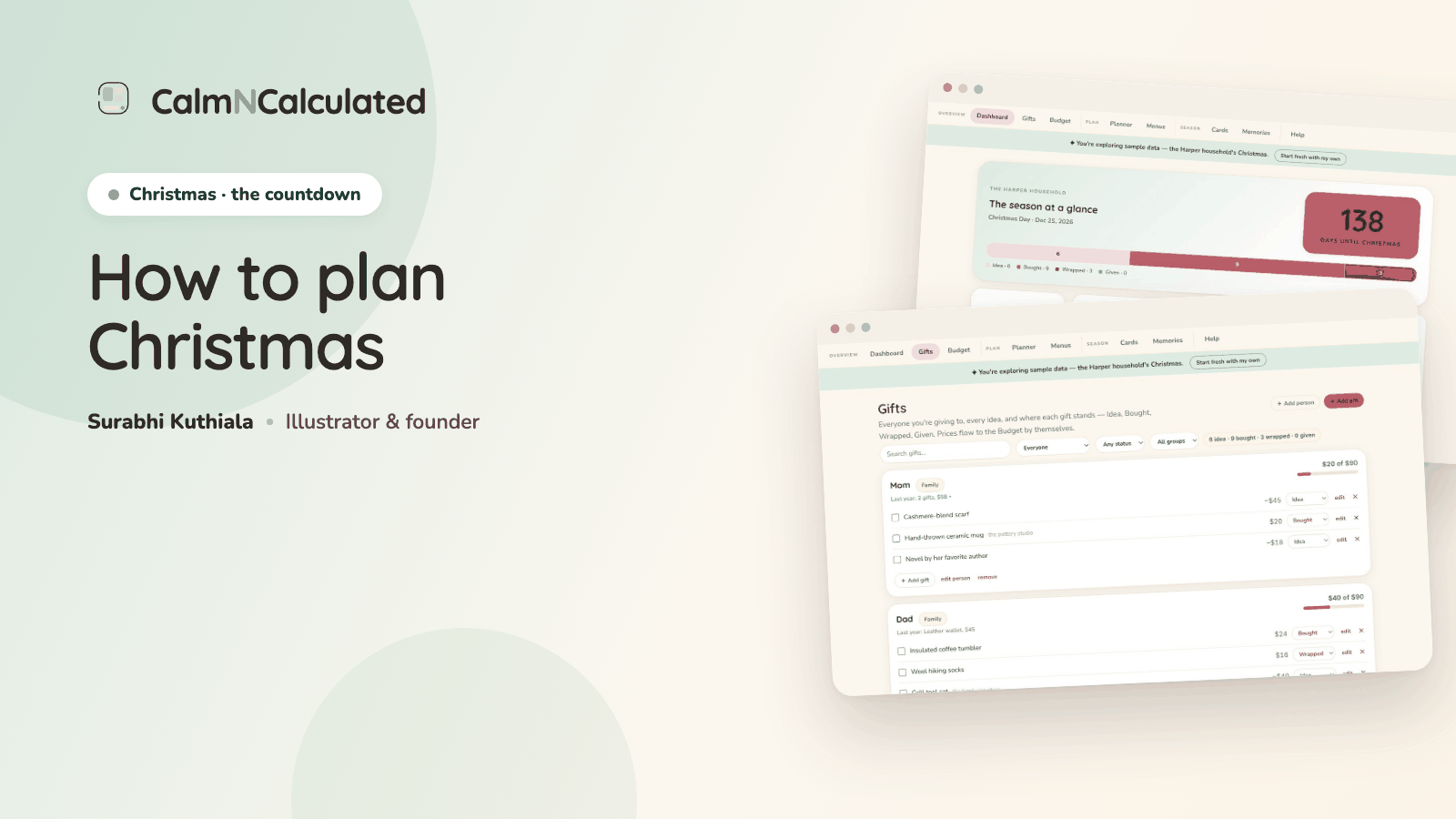 How to plan Christmas — the Christmas Planner's dashboard and gift list.