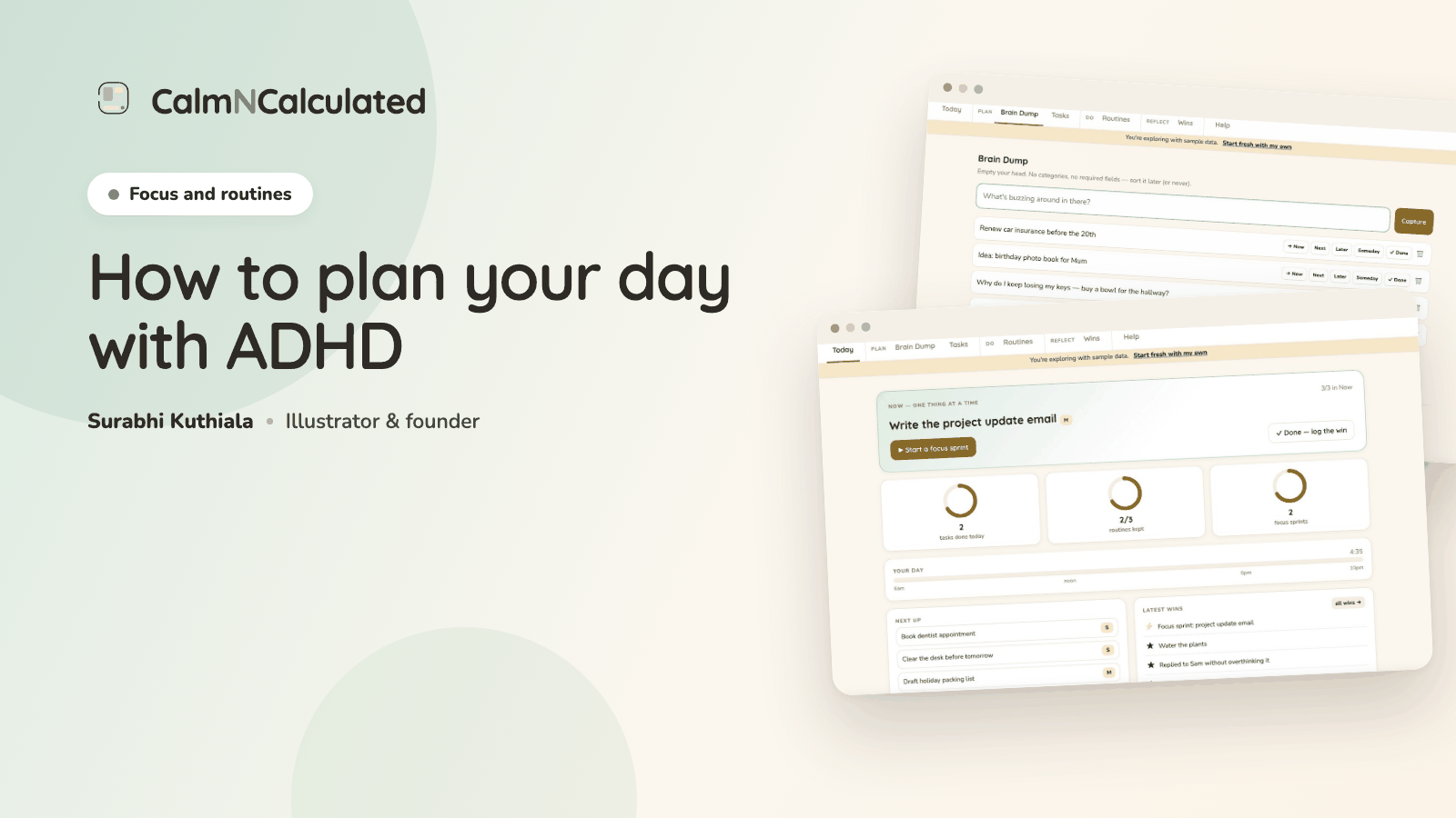 How to plan your day with ADHD — the ADHD Daily Planner's today and brain dump screens.