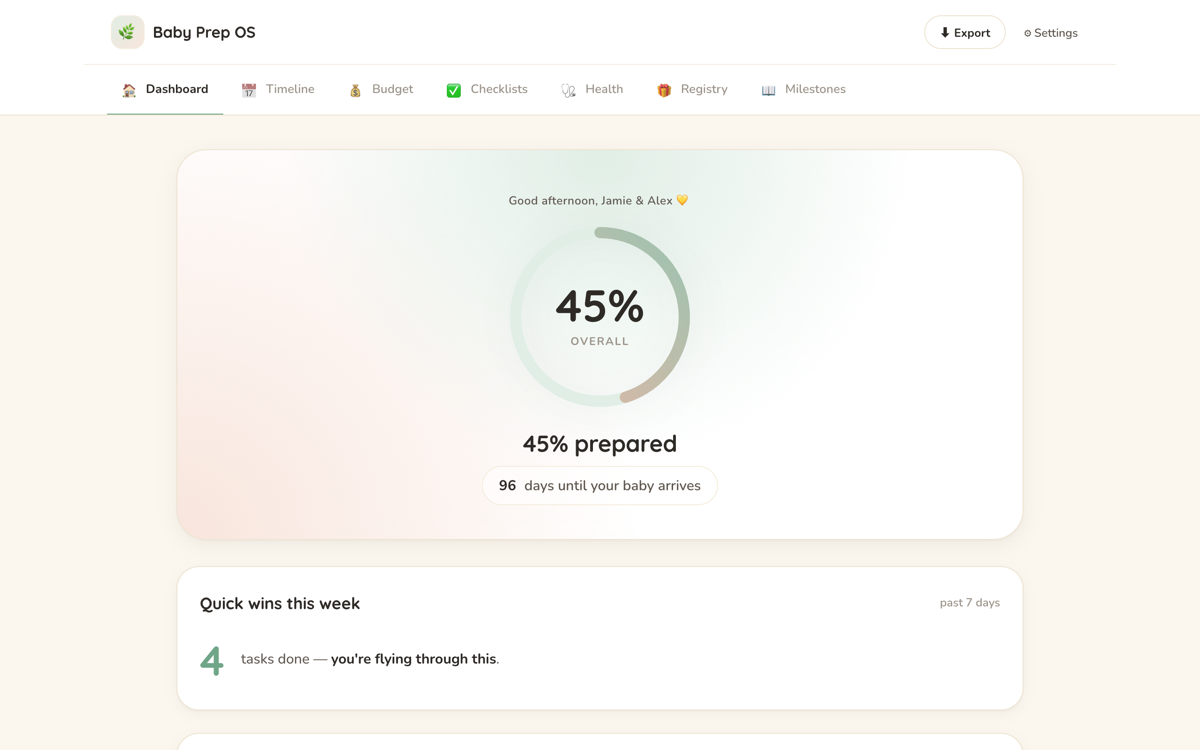 BabyPrepOS dashboard preview