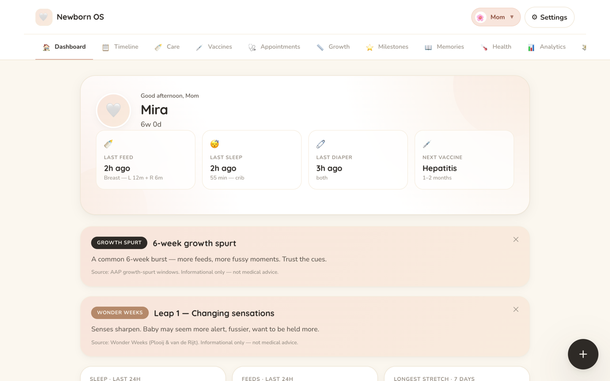 NewbornOS dashboard preview