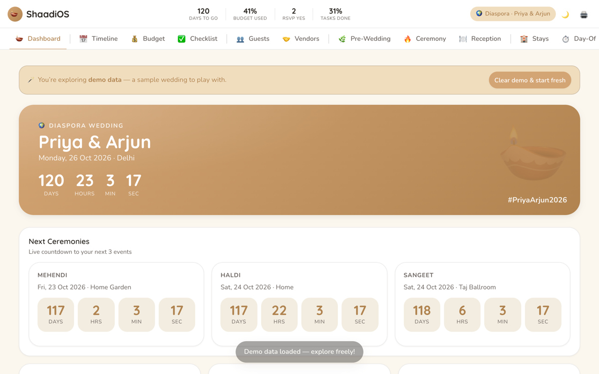 ShaadiOS dashboard preview