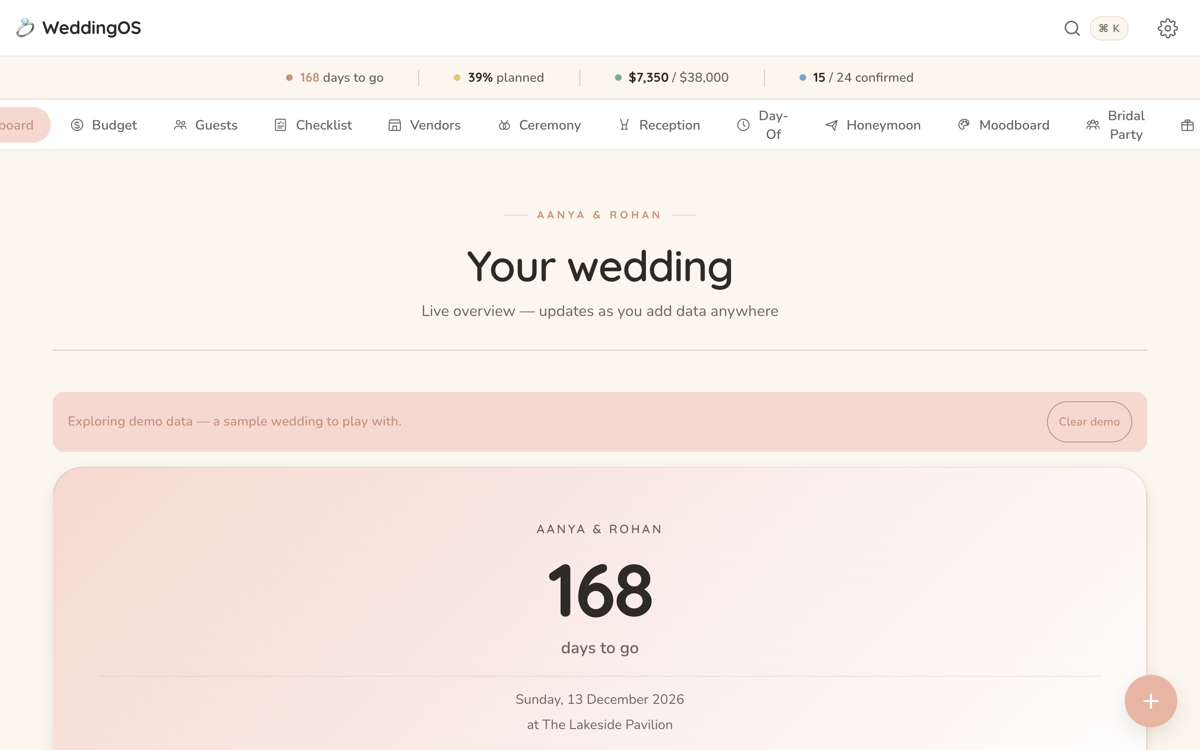 WeddingOS dashboard preview
